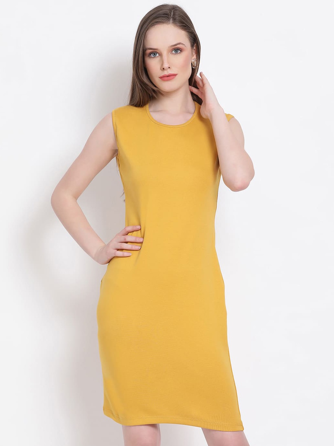 

DRAAX Fashions Sleeveless Sheath Dress, Mustard