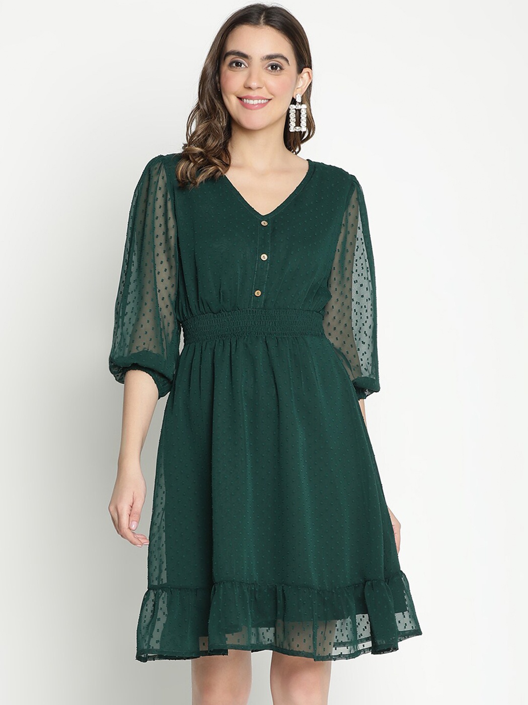 

DRAAX Fashions Self Design A-Line Dress, Green