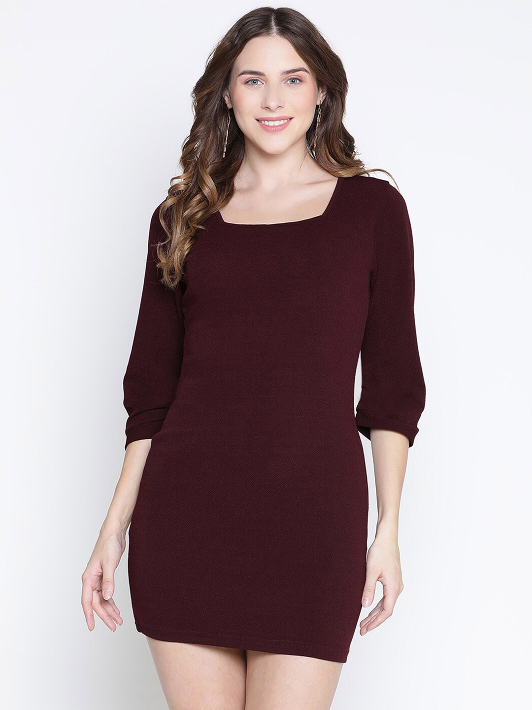 

DRAAX Fashions Square Neck Sheath Mini Dress, Maroon