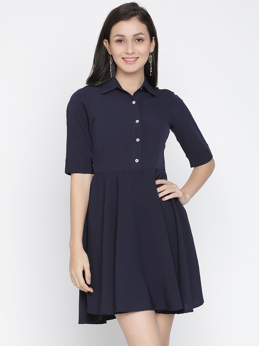 

DRAAX Fashions Short Sleeved Mini Shirt Dress, Blue