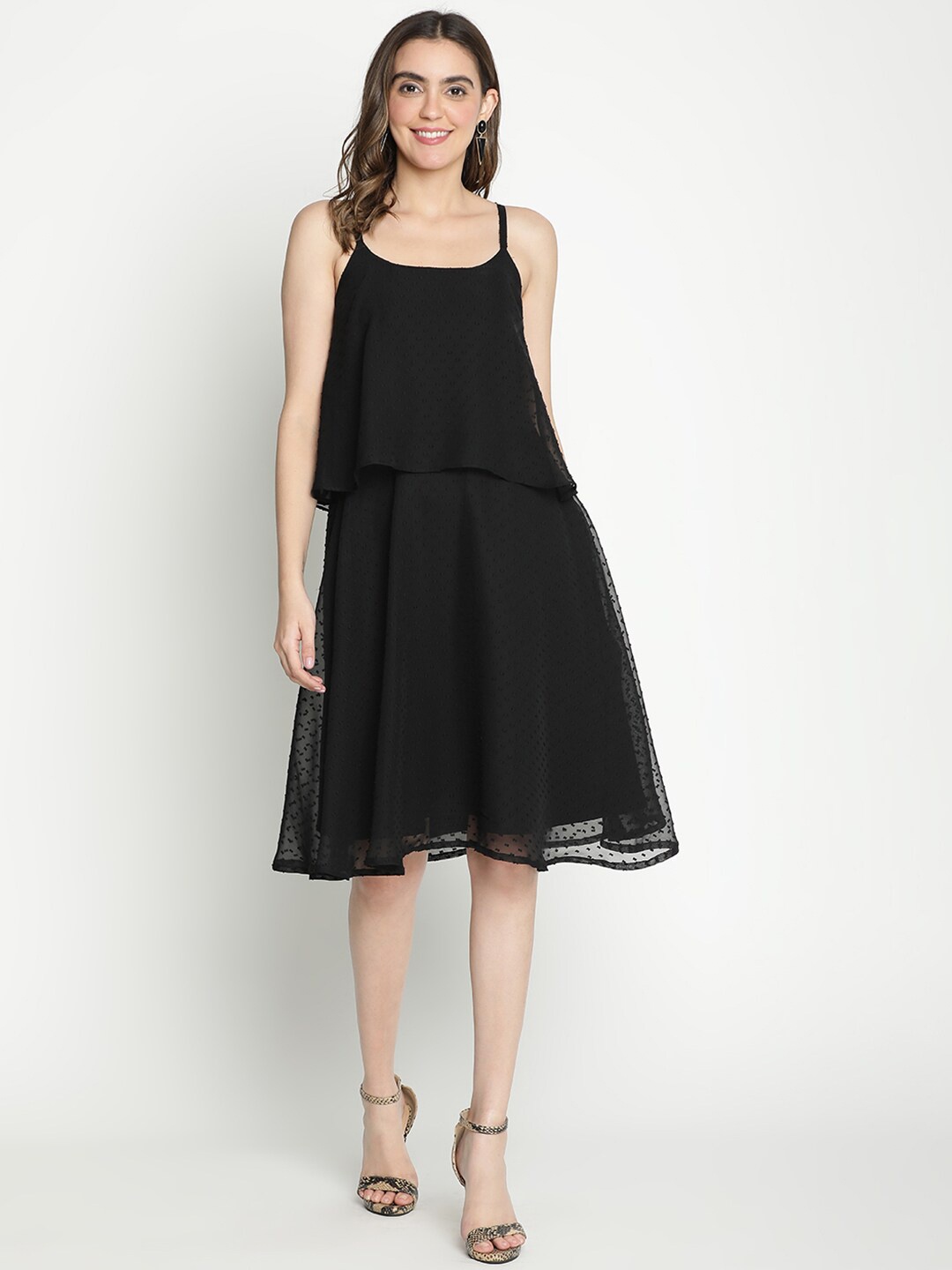 

DRAAX Fashions Self Design A-Line Dress, Black