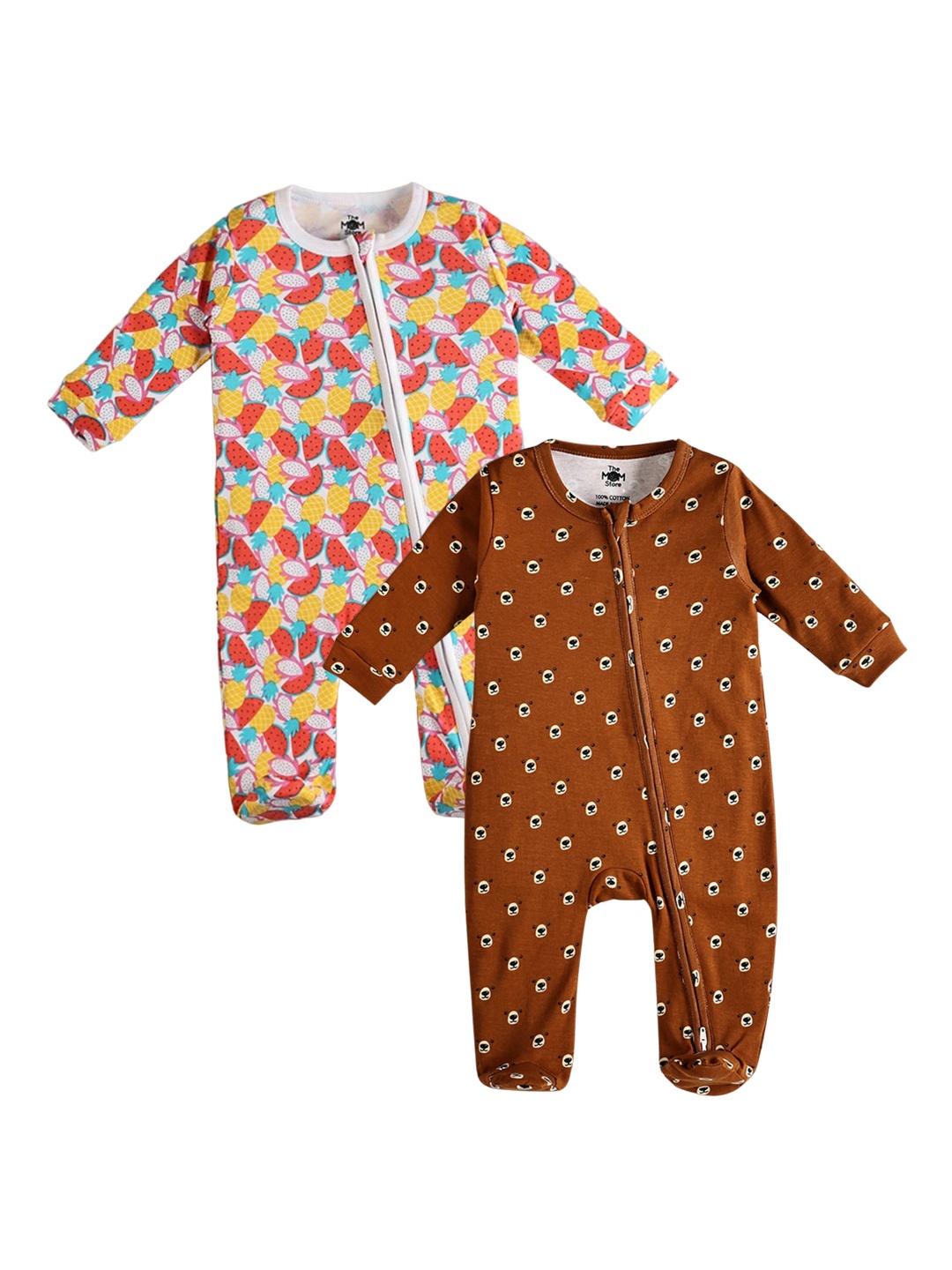 

The Mom Store Infants Pack Of 2 Fruitilicious-Beary Best Printed Cotton Sleepsuits, Brown