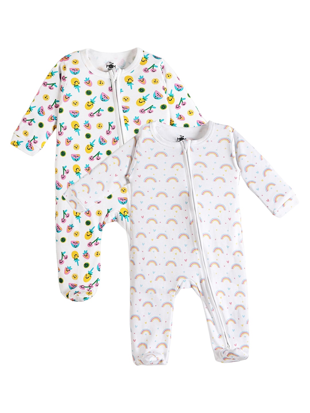 

The Mom Store Infants Pack Of 2 Printed Pure Cotton Sleepsuit, White