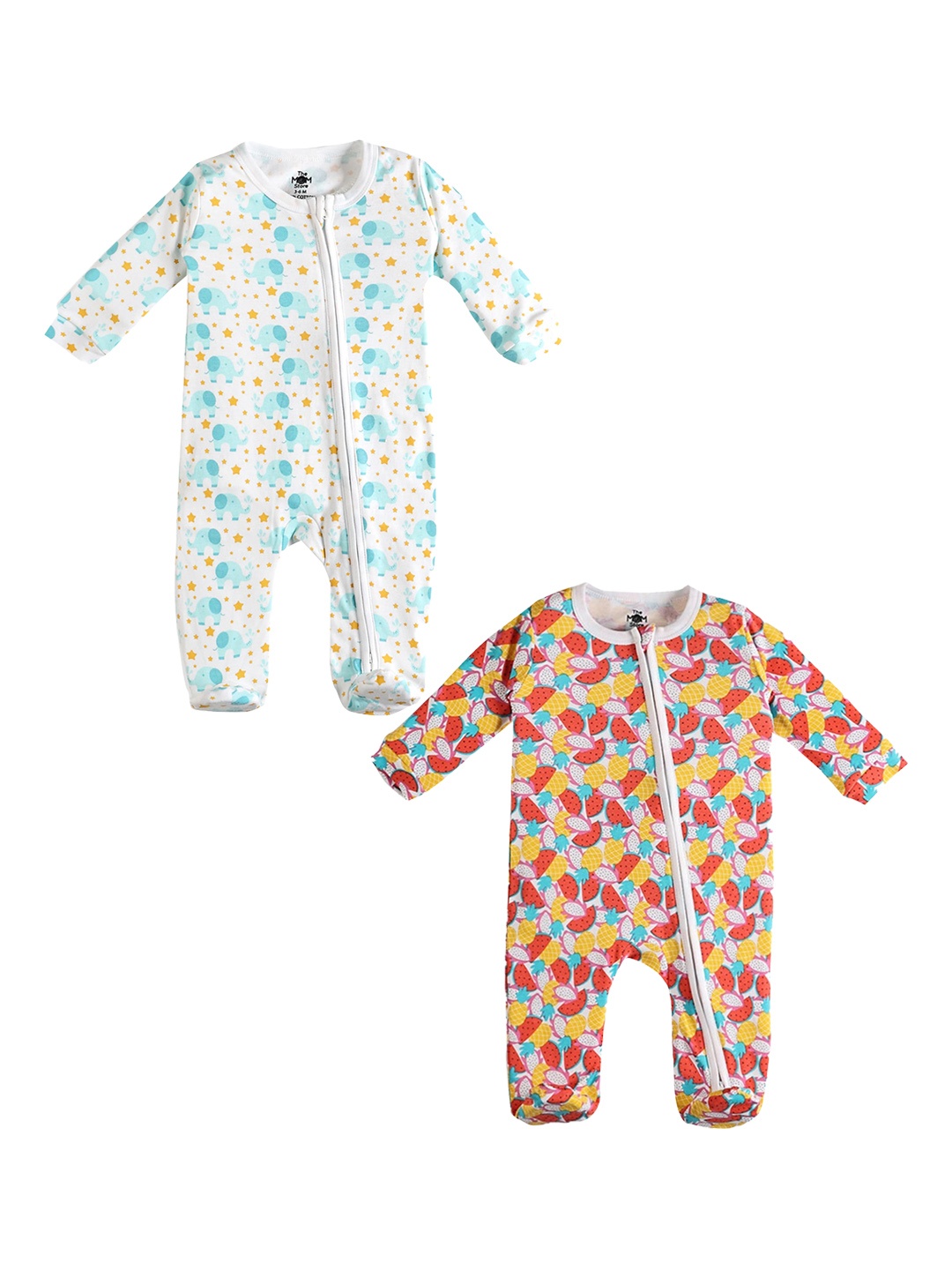 

The Mom Store Infants Pack Of 2 Printed Pure Cotton Sleepsuits, White