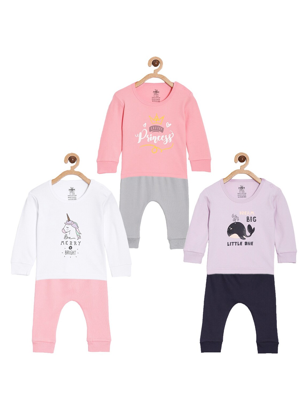 

The Mom Store Kids Set Of 3 Printed Pure Cotton T-shirts With Pyjamas, White