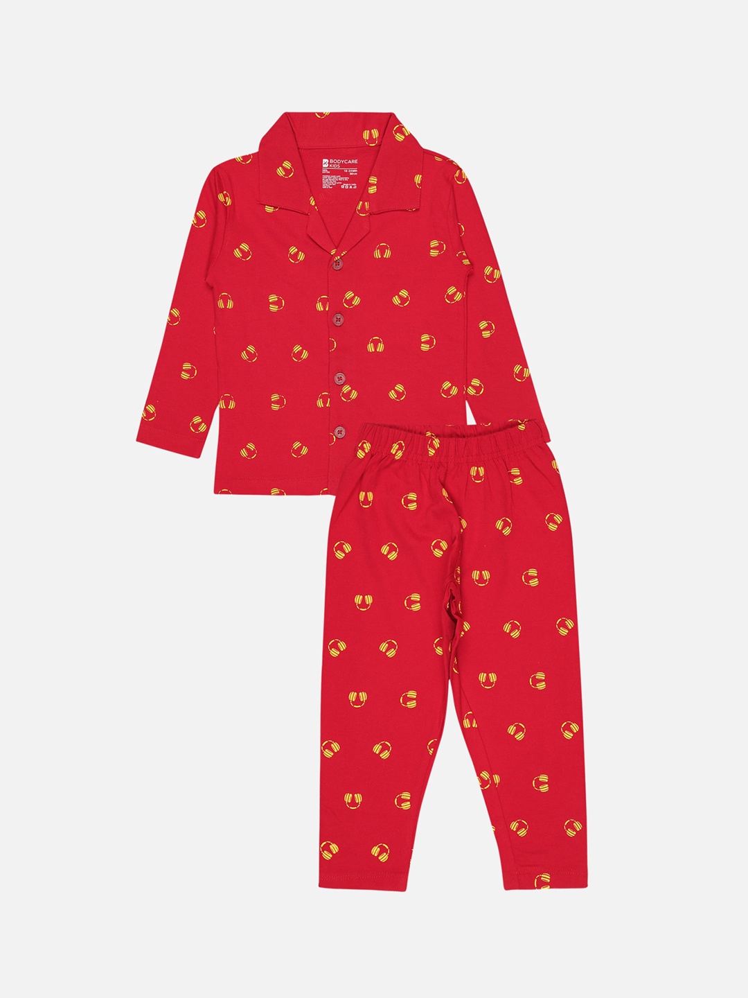 

Bodycare Kids Boys Printed Shirt With Pyjamas Night Suit, Red