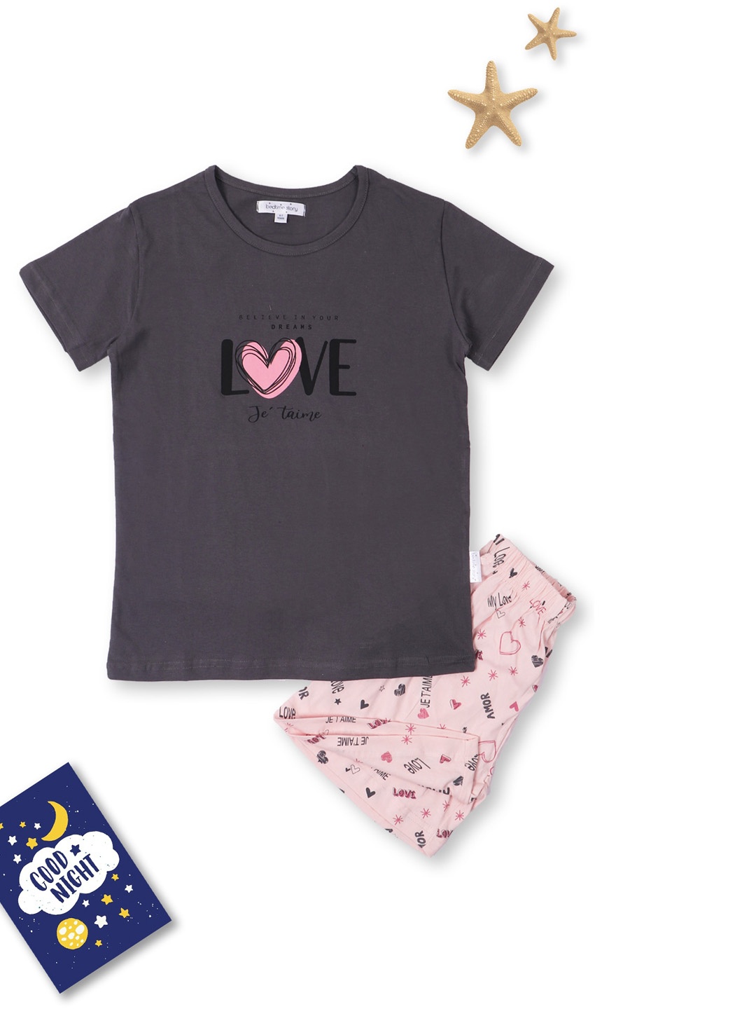 

Bedtime story Kids Printed Pure Cotton Night suit, Grey