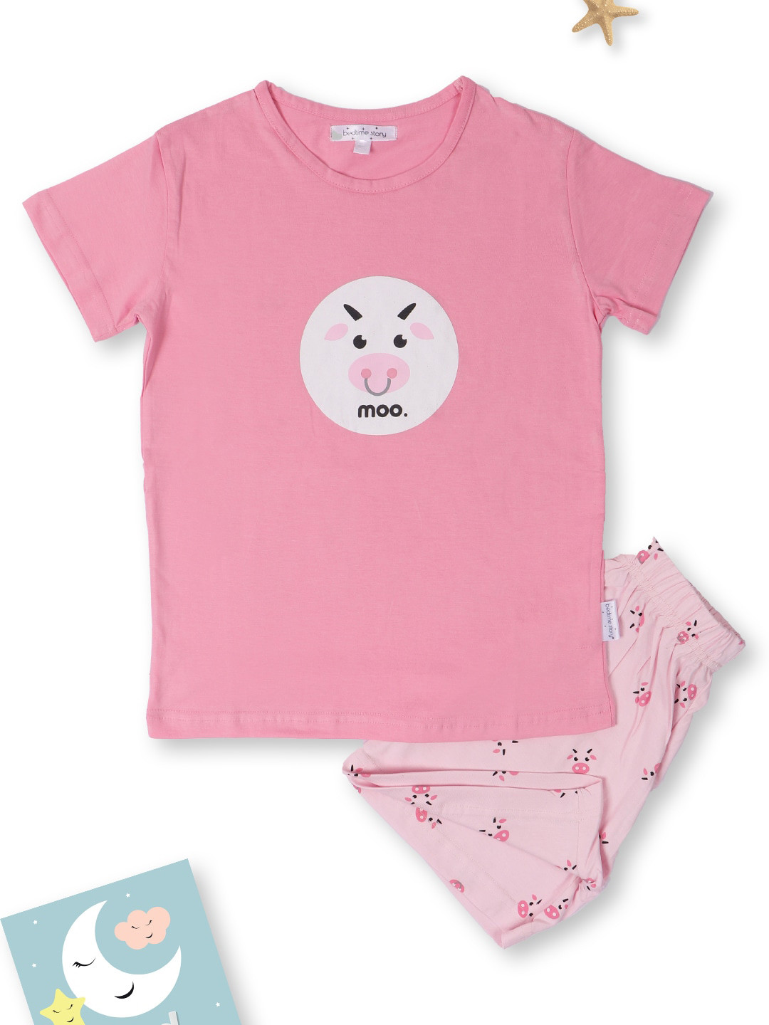 

Bedtime story Kids Printed Pure Coton Night suit, Pink