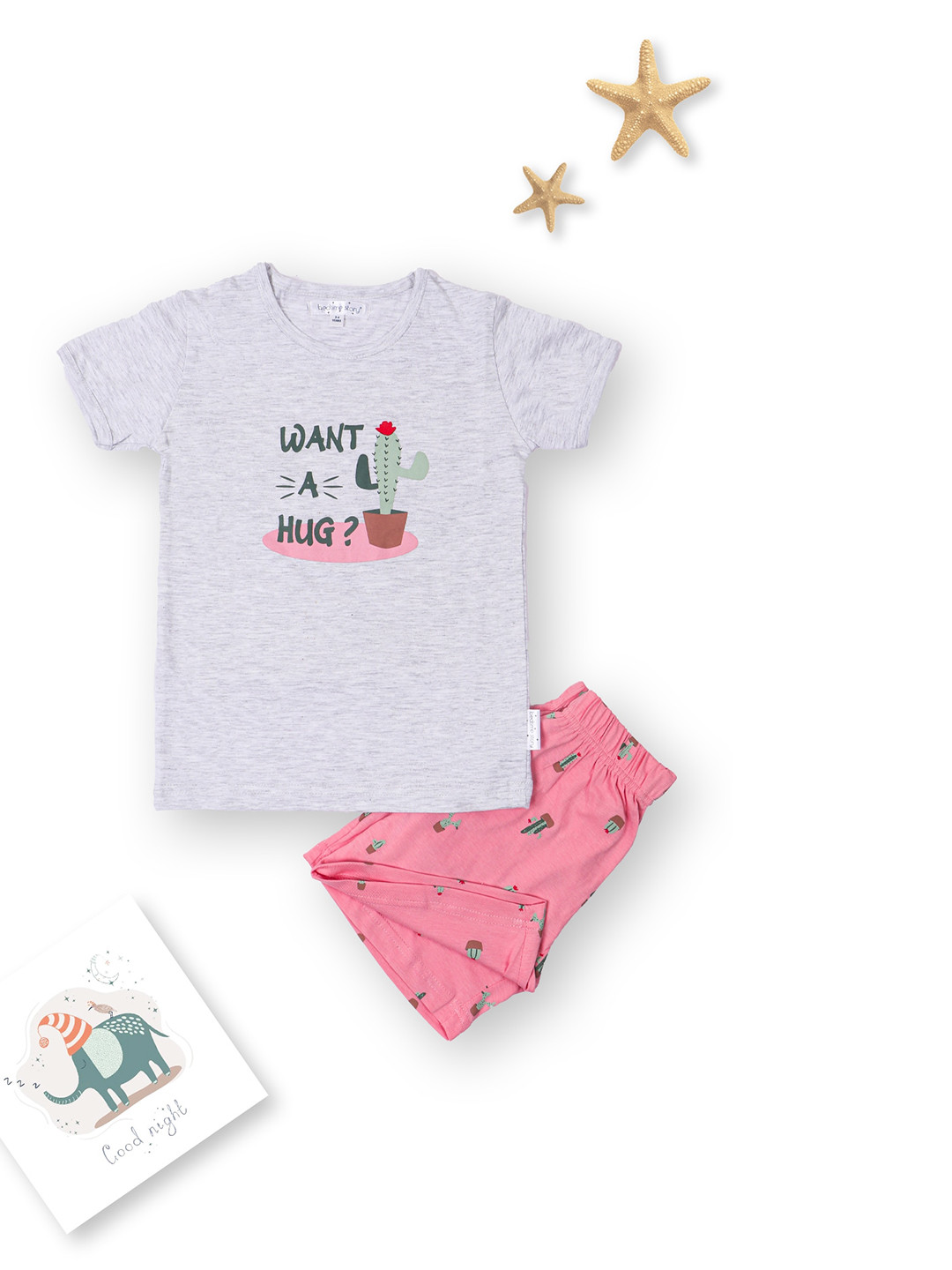 

Bedtime story Kids Printed Cotton T-shirt With Shorts Night Suit, Pink