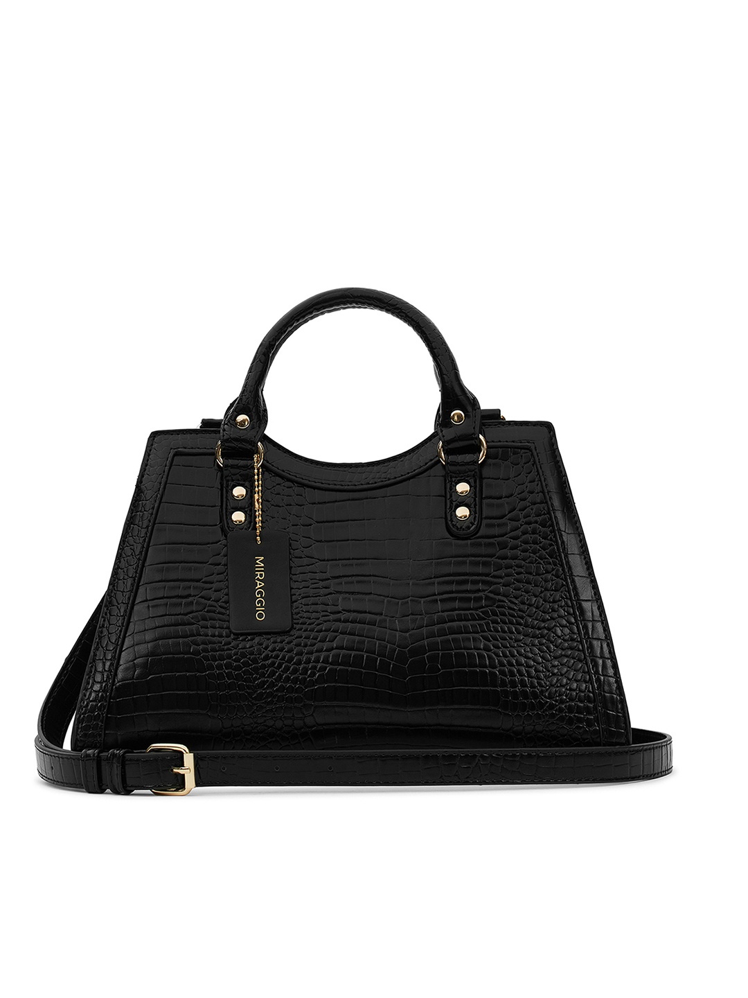 

MIRAGGIO Textured Structured Handheld Bag, Black