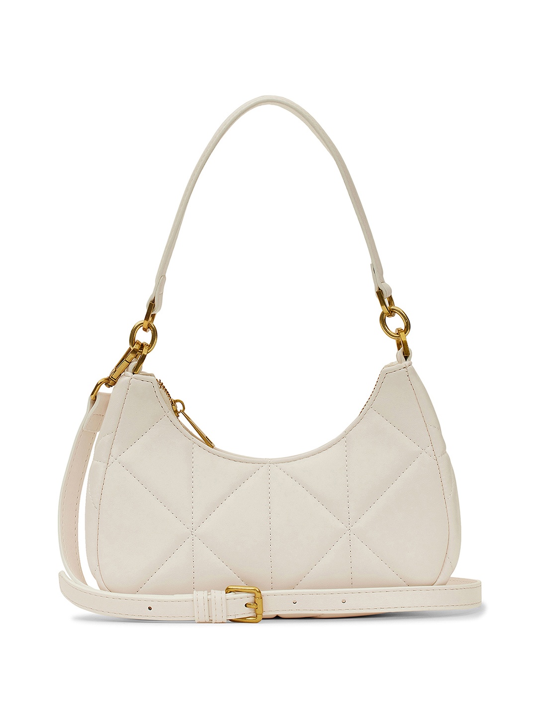 

MIRAGGIO Textured Half Moon Hobo Bag With Quilted, White