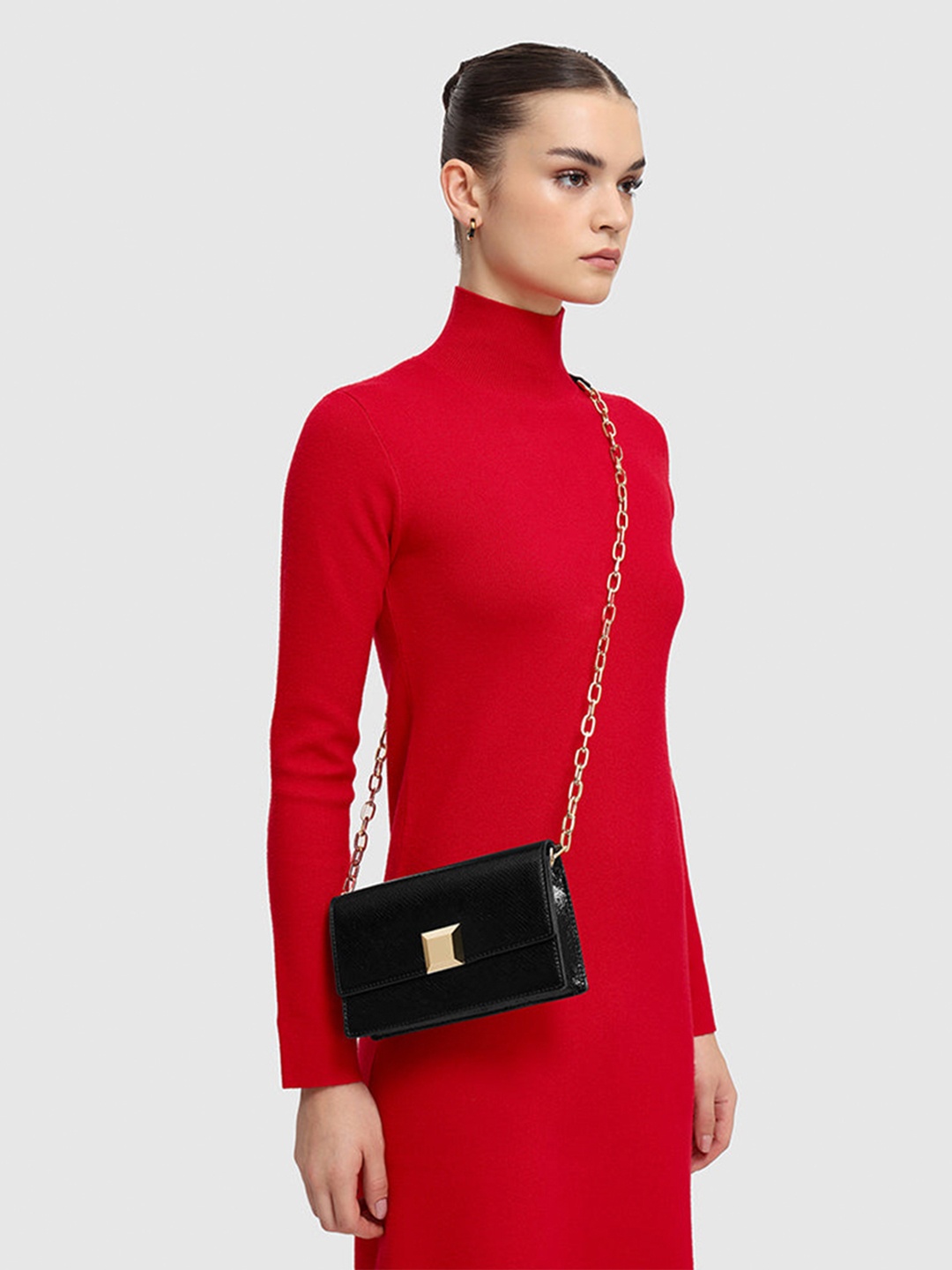 

MIRAGGIO Textured Embellished Structured Sling Bag, Black