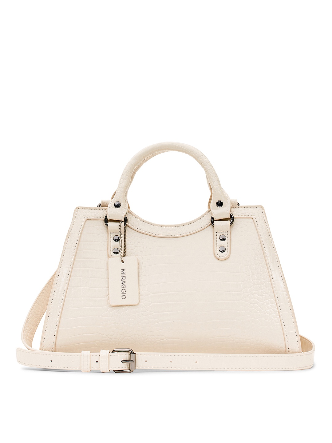 

MIRAGGIO Textured Structured Handheld Bag, White