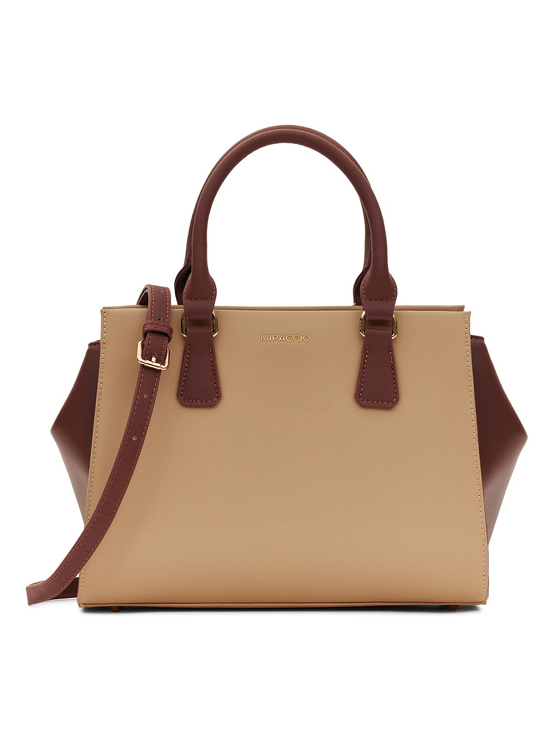 

MIRAGGIO Colourblocked Handheld Bag, Beige