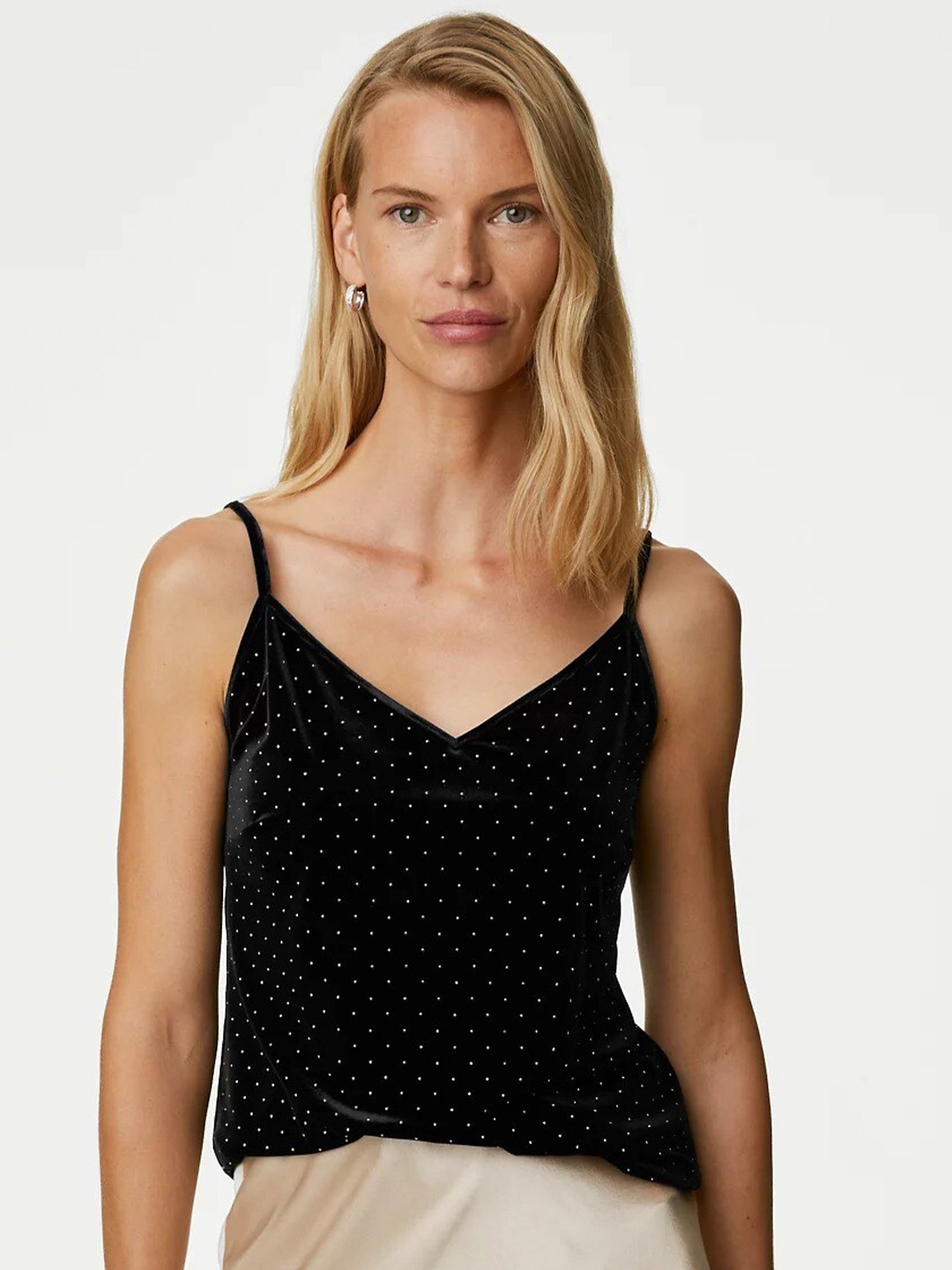 

Marks & Spencer Polka Dots Printed Shoulder Straps Top, Black