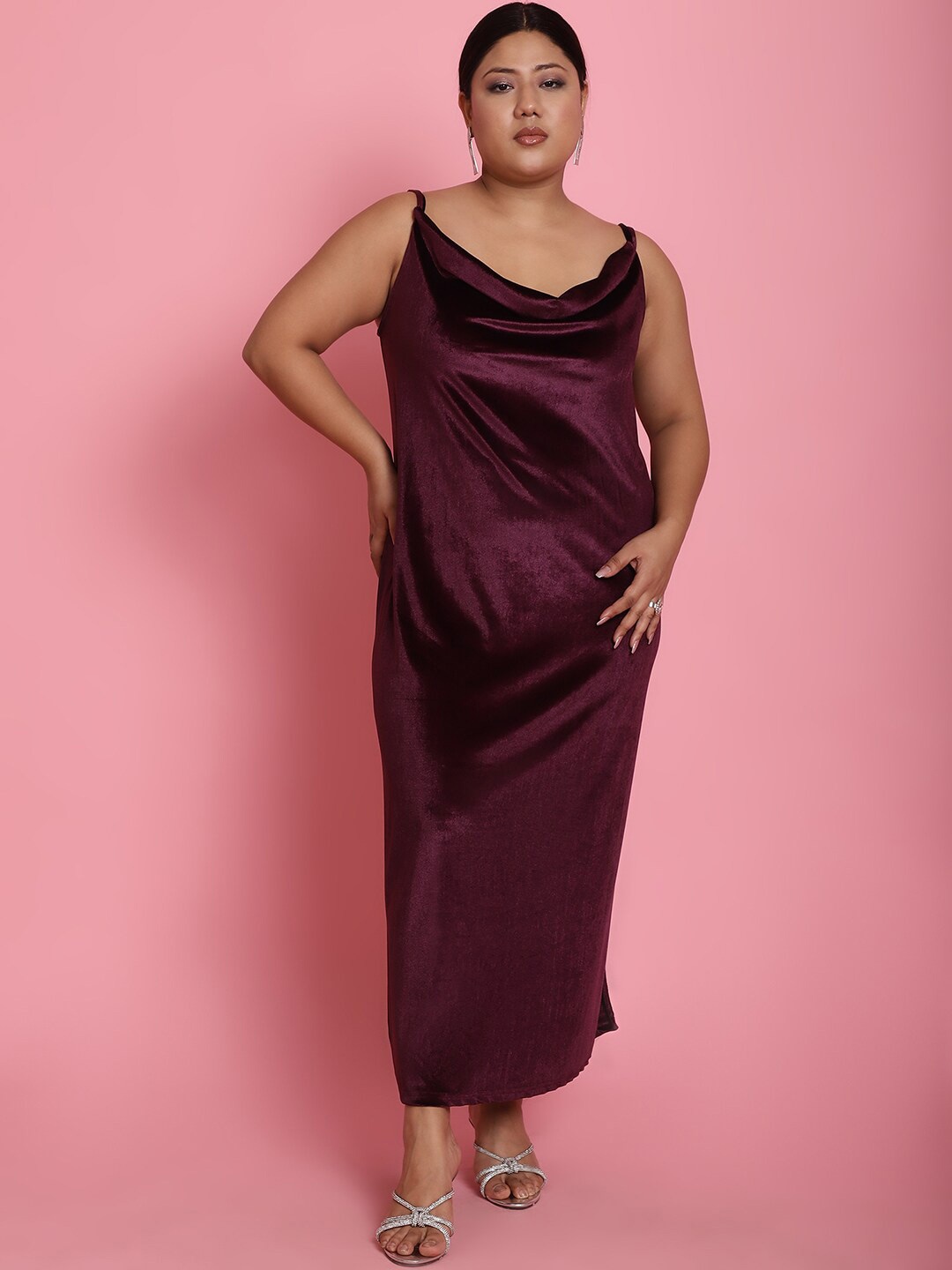 

theRebelinme Cowl Neck Velvet A-Line Maxi Dress, Burgundy