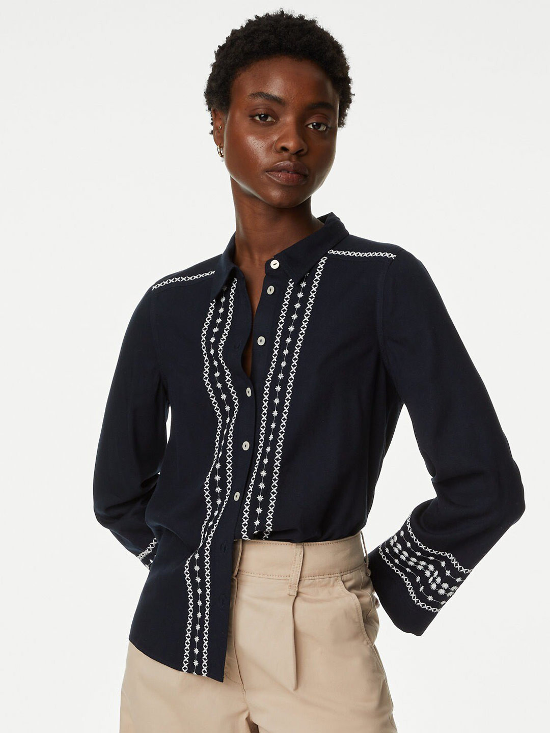 

Marks & Spencer Embroidered Spread Collar Casual Shirt, Navy blue