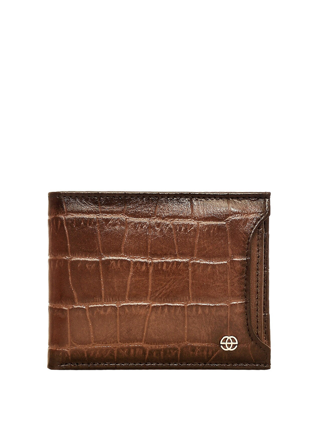 

Eske Men Textured Brand Logo RFID Leather Two Fold Wallet, Tan