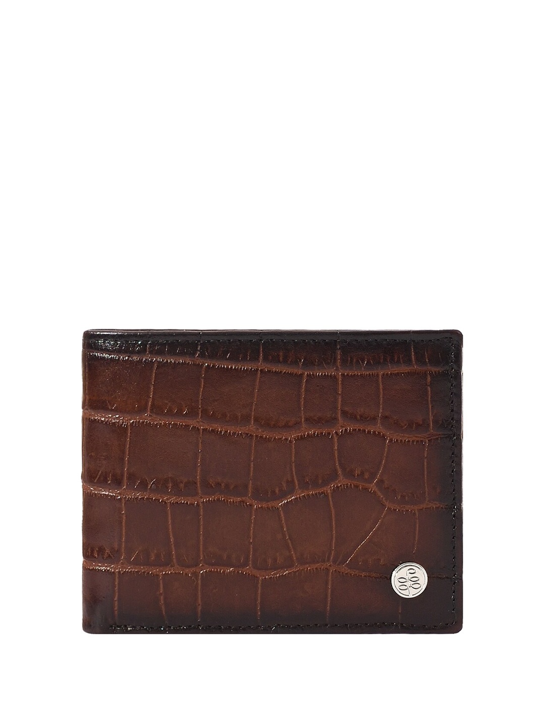 

Eske Men Textured Brand Logo RFID Leather Two Fold Wallet, Brown