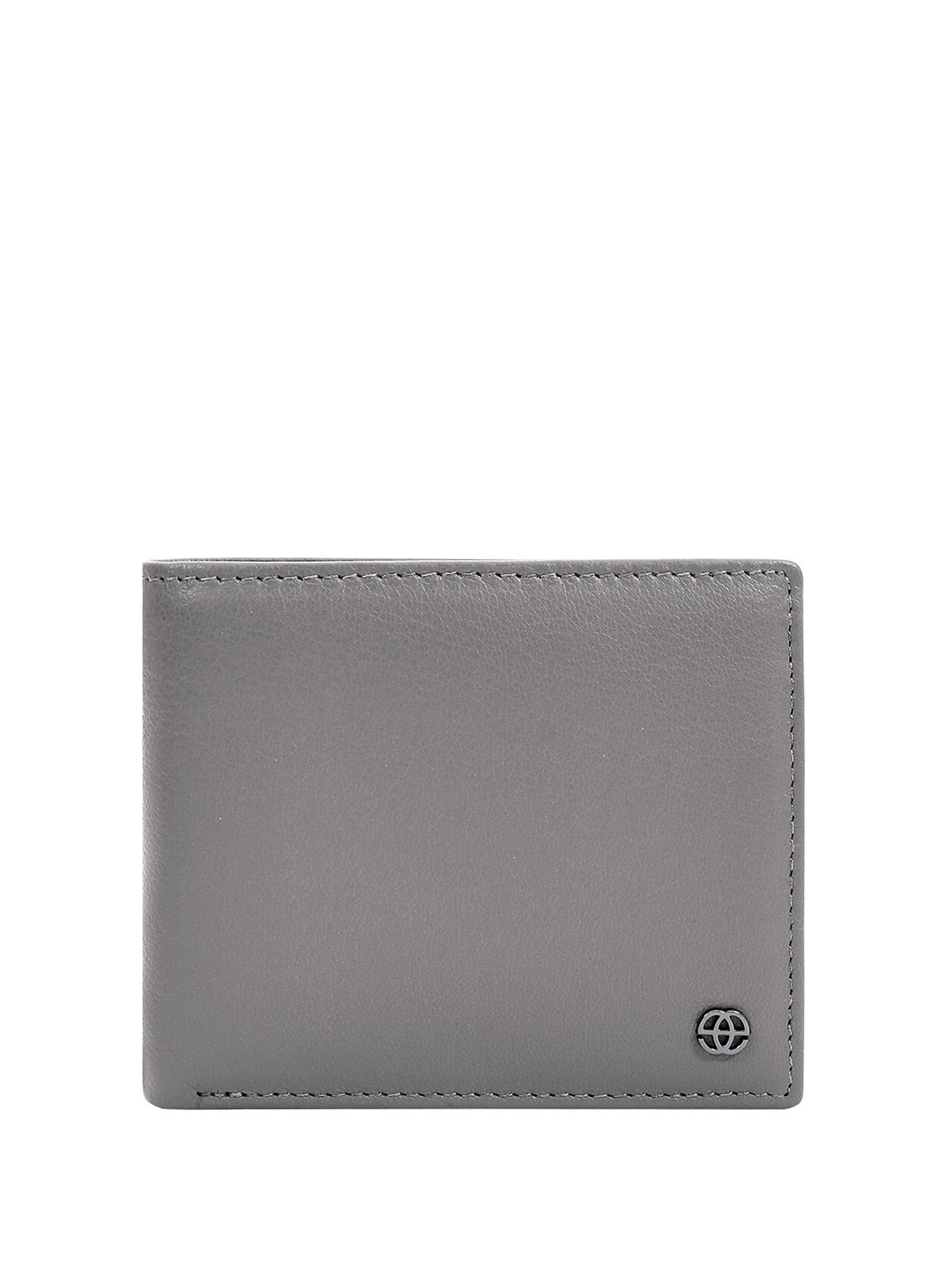 

Eske Men Textured Brand Logo RFID Leather Two Fold Wallet, Grey