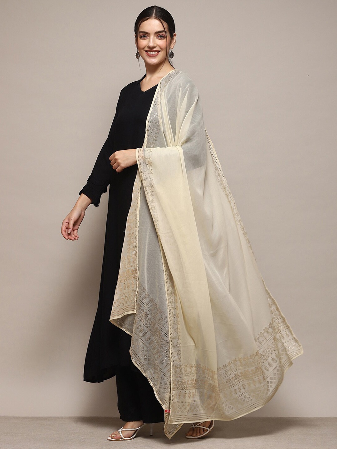 

Biba Ethnic Motifs Printed Dupatta, Off white