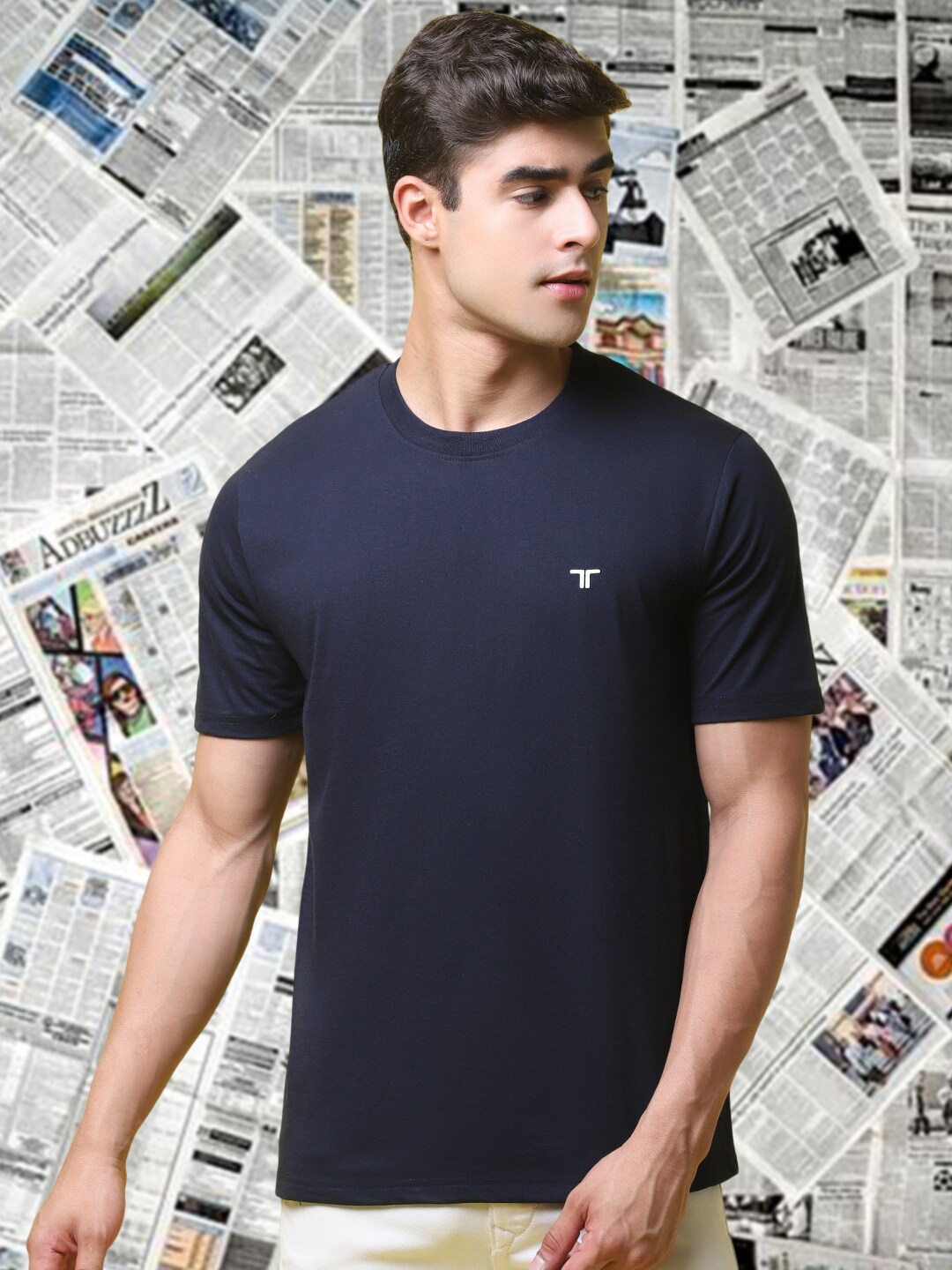 

Tee Projekt Round Neck Cotton T-Shirt, Navy blue
