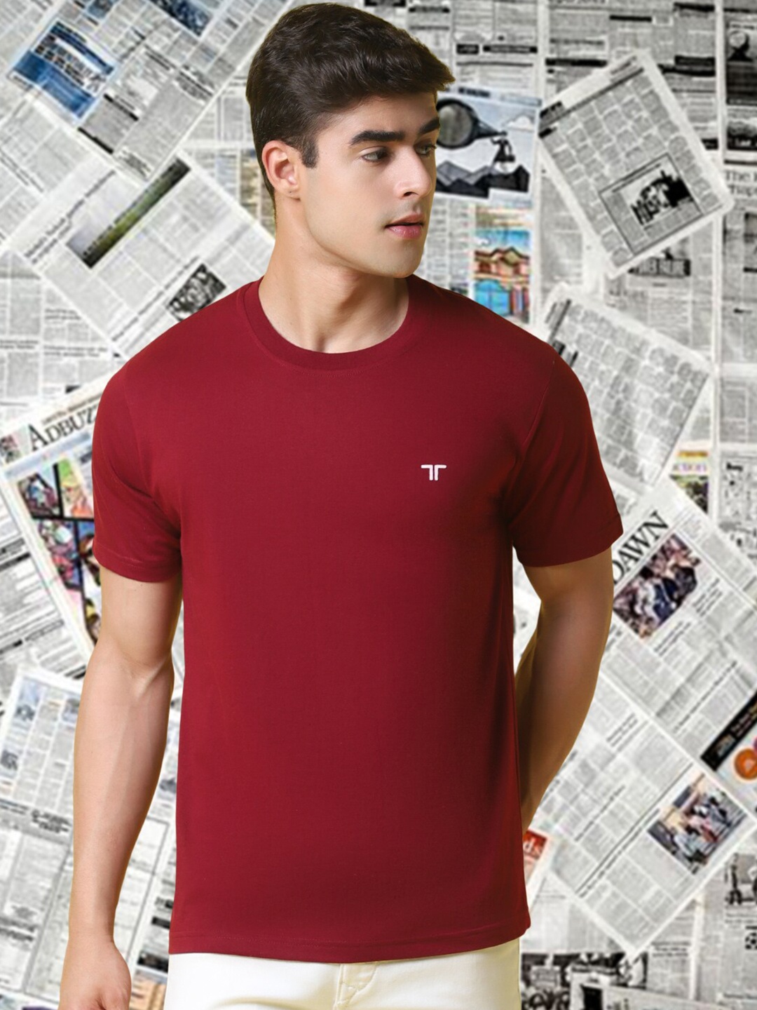 

Tee Projekt Round Neck Cotton T-Shirt, Maroon
