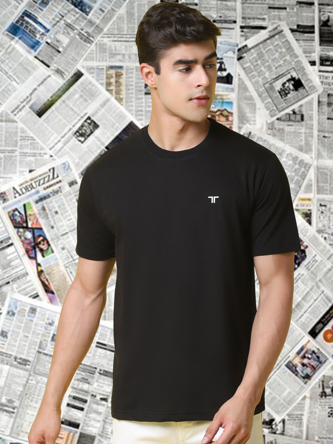 

Tee Projekt Round Neck Cotton Regular Fit T-shirt, Black