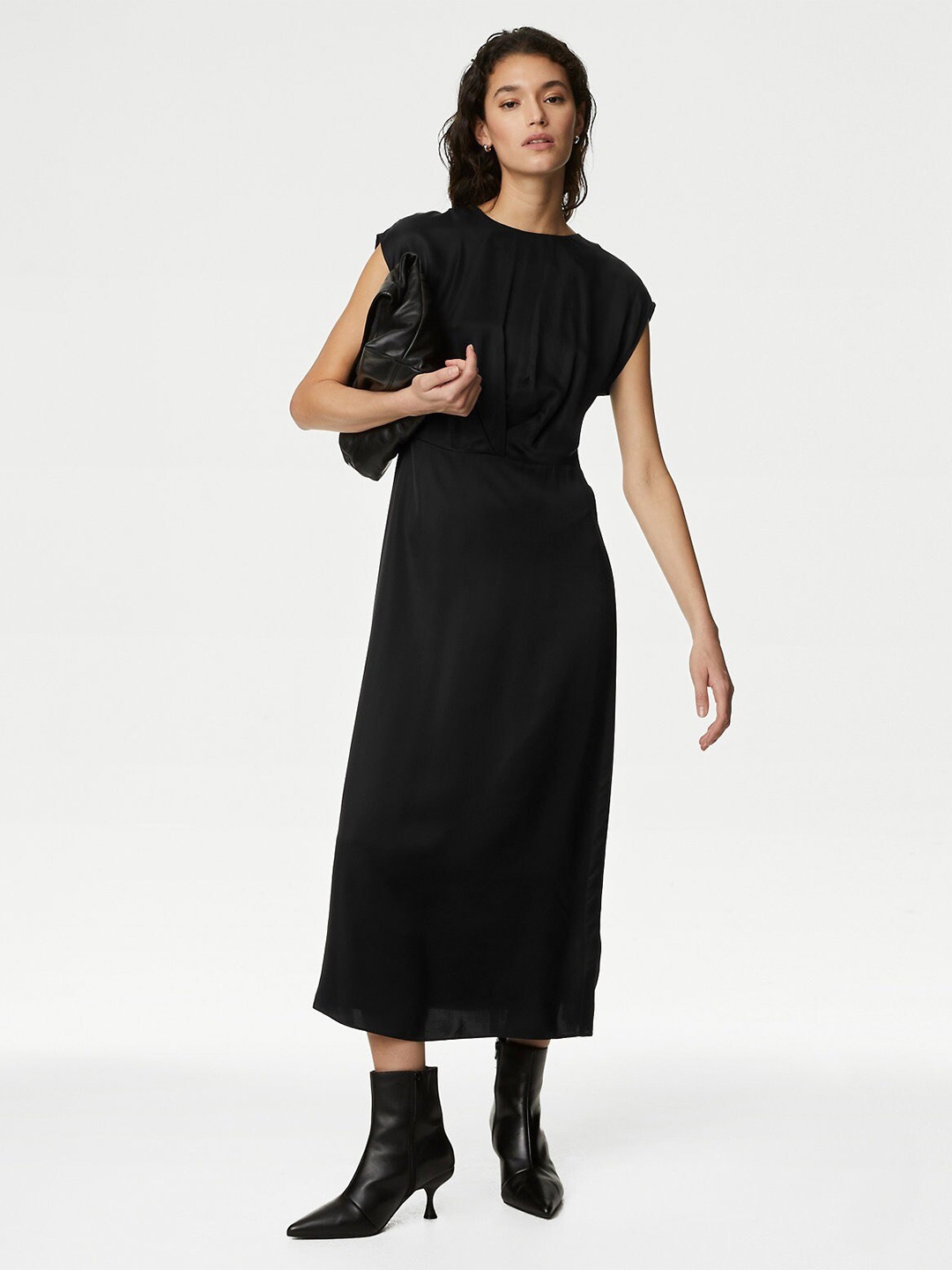 

Marks & Spencer Boat Neck Extended Sleeves Midi A-Line Dress, Black