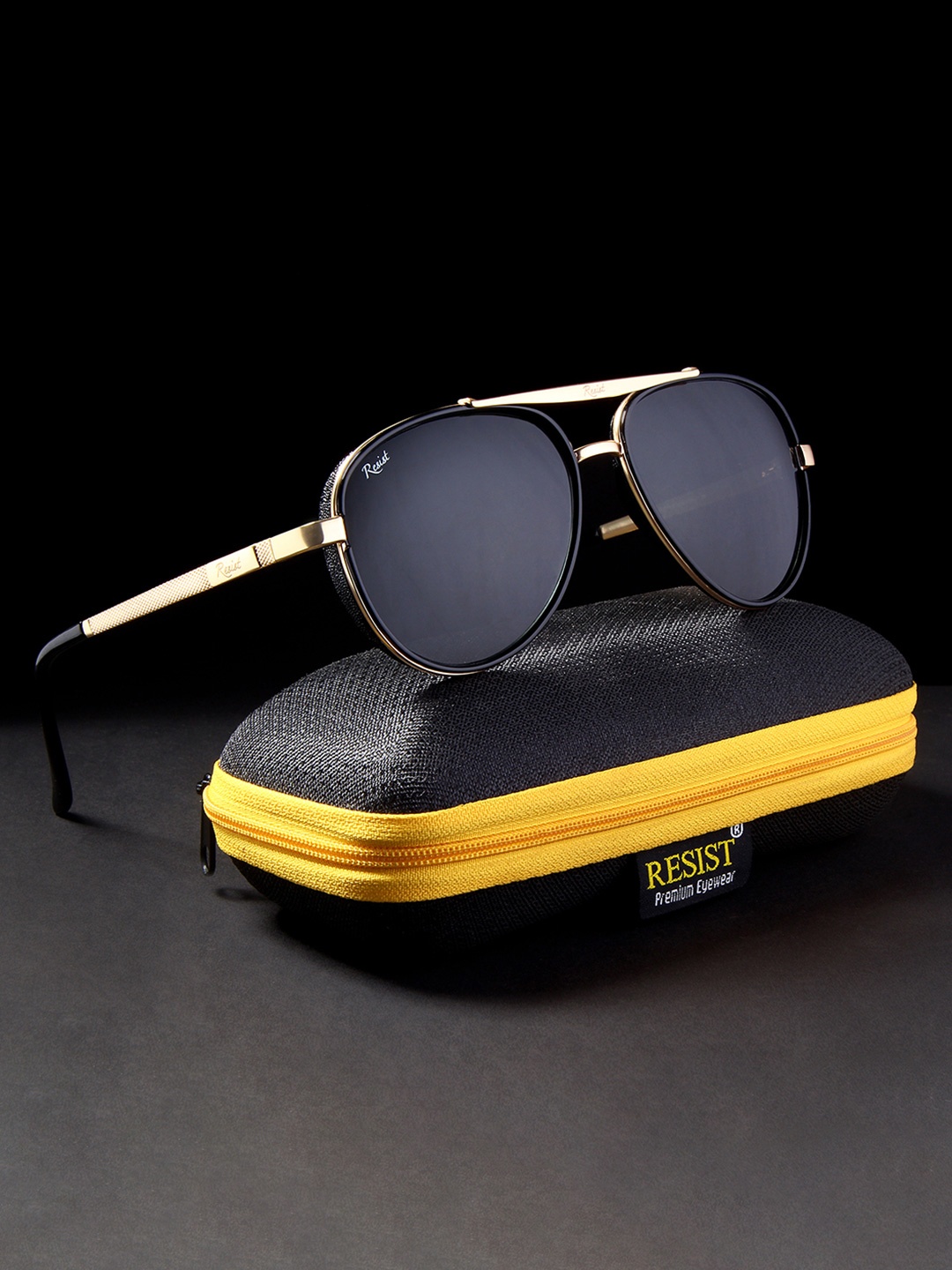 

RESIST EYEWEAR Unisex Aviator Sunglasses With UV Protected Lens PIOGOLDBL, Black