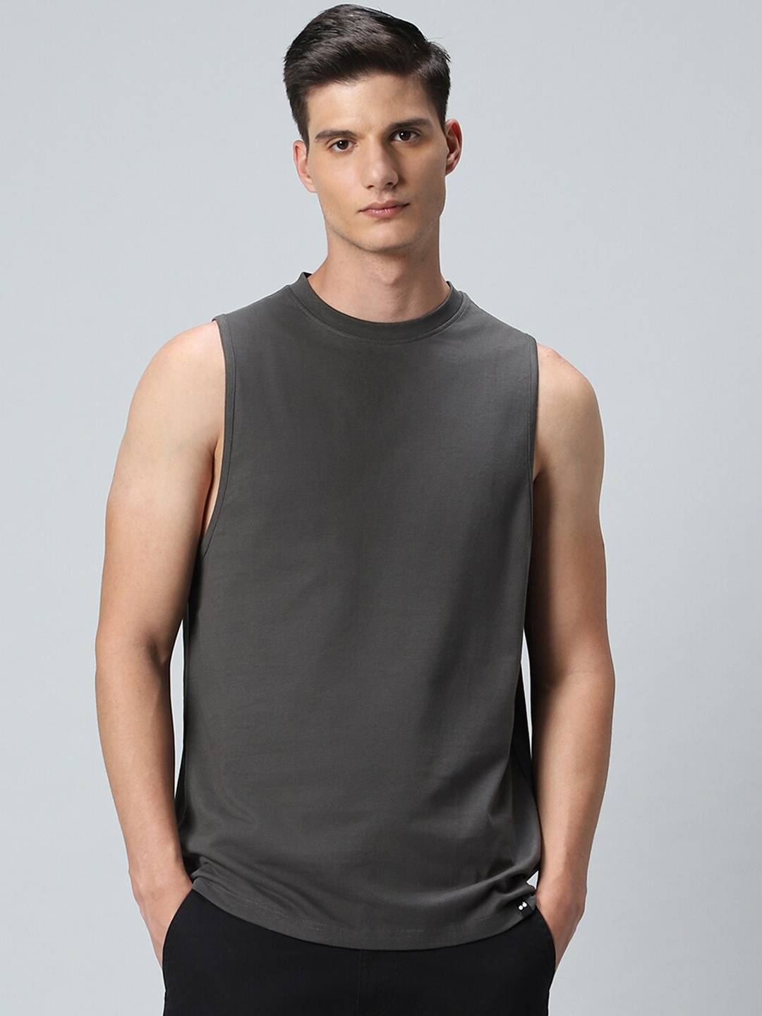 

Bewakoof Grey Round Neck Oversized Cotton Basic Innerwear Vest