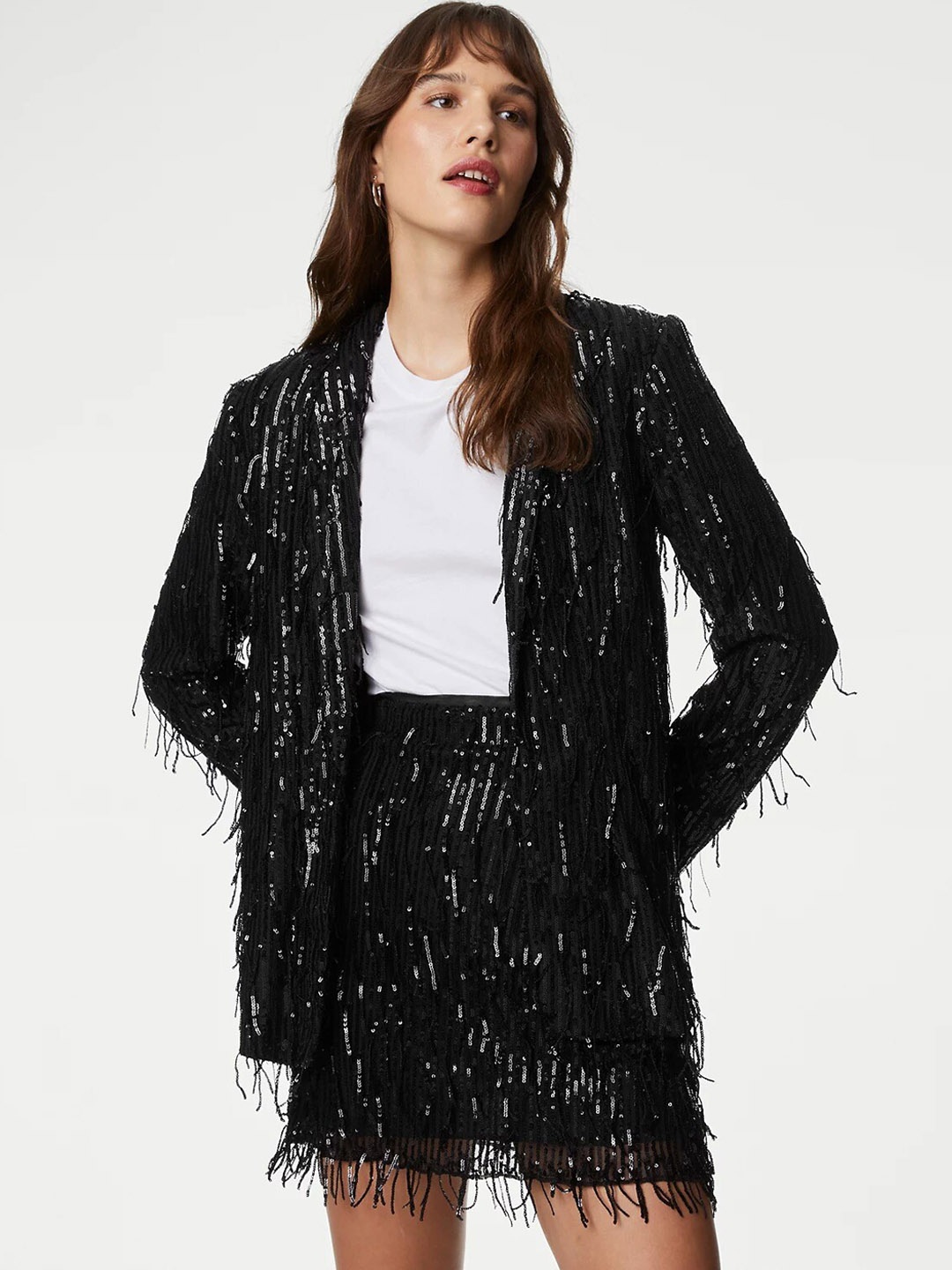 

Marks & Spencer Embellished Open Front Blazer, Black