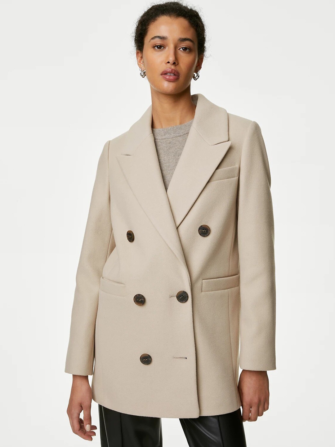

Marks & Spencer Peaked Lapel Double Breasted Casual Blazer, Beige