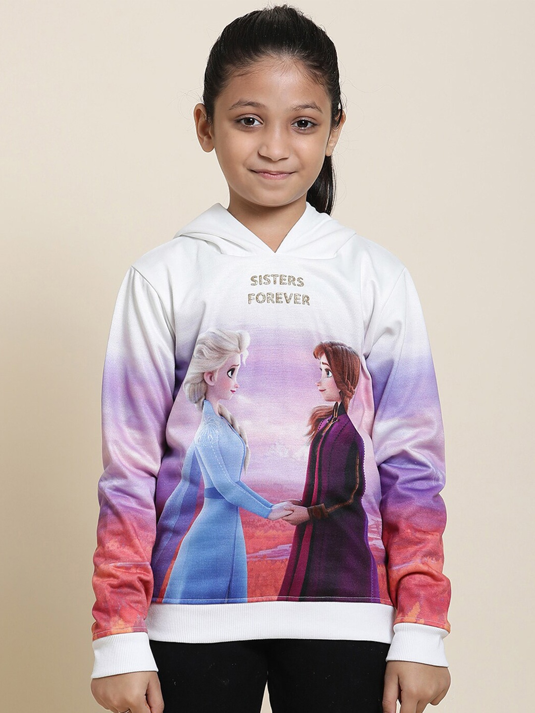 

Kids Ville Girls Elsa & Anna Printed Hooded Pullover Sweatshirt, Off white