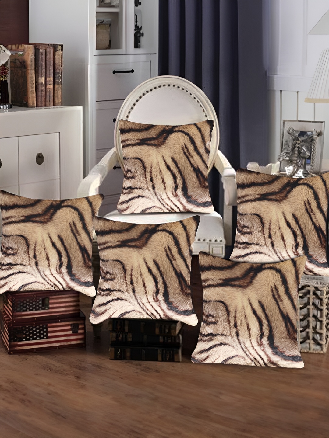 

Tesmare Brown & Coffee Brown 5 Pieces Quirky Velvet Square Cushion Covers