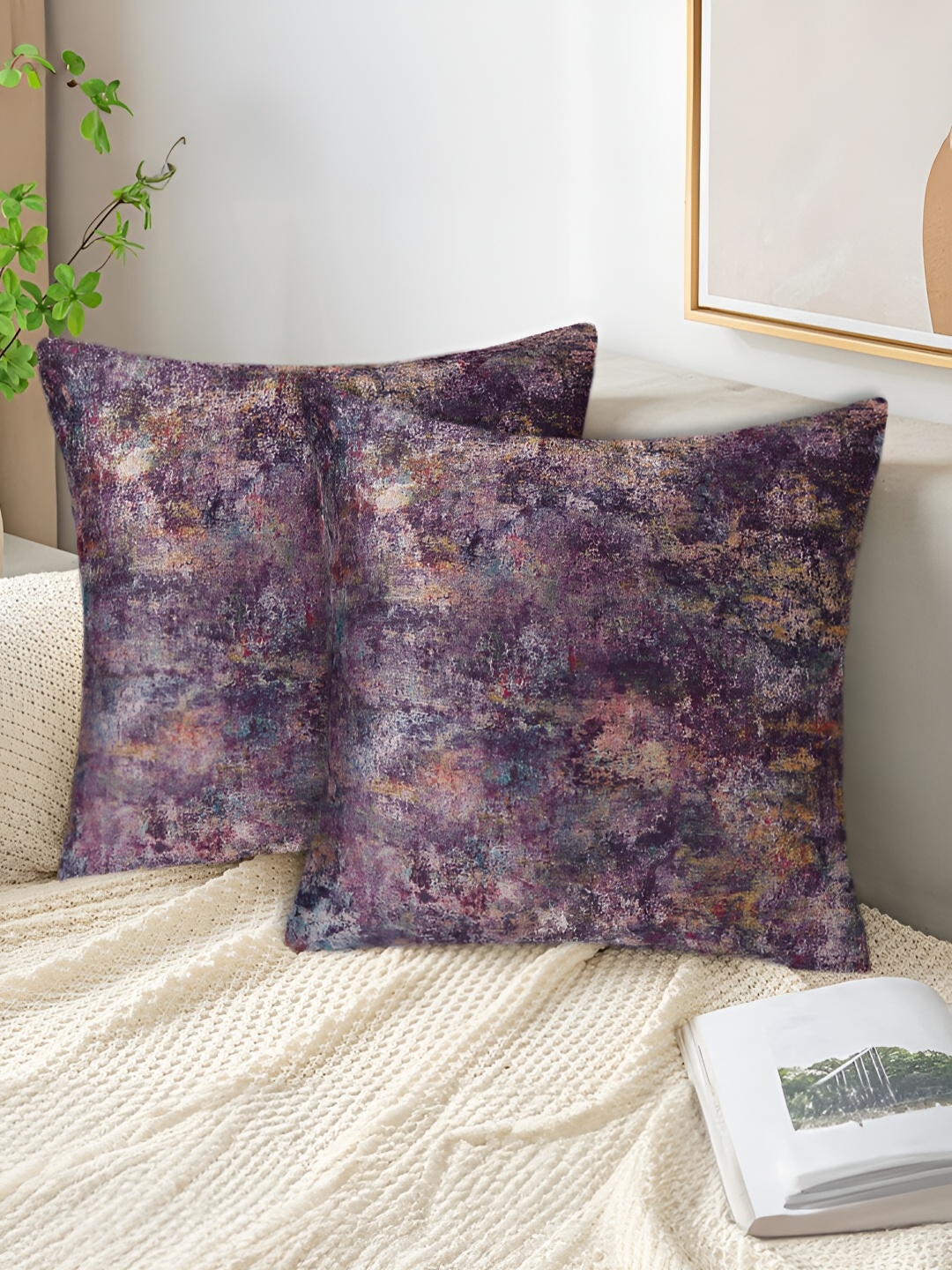 

Tesmare Mauve 2 Pieces Abstract Velvet Square Cushion Covers