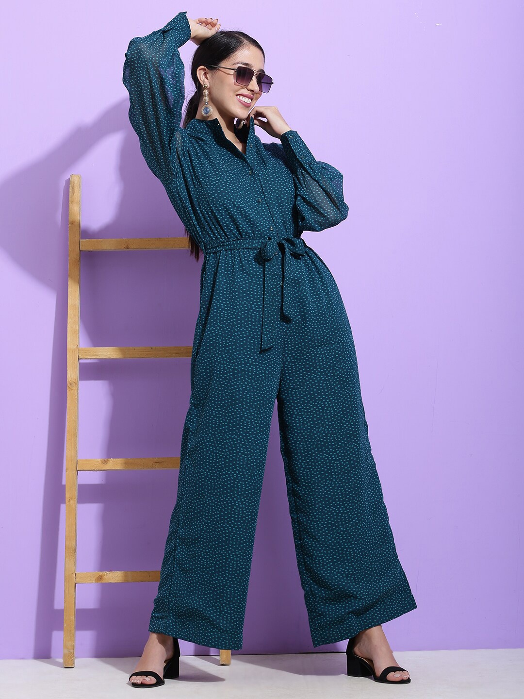 

SQew Abstract Printed Basic Jumpsuit, Teal