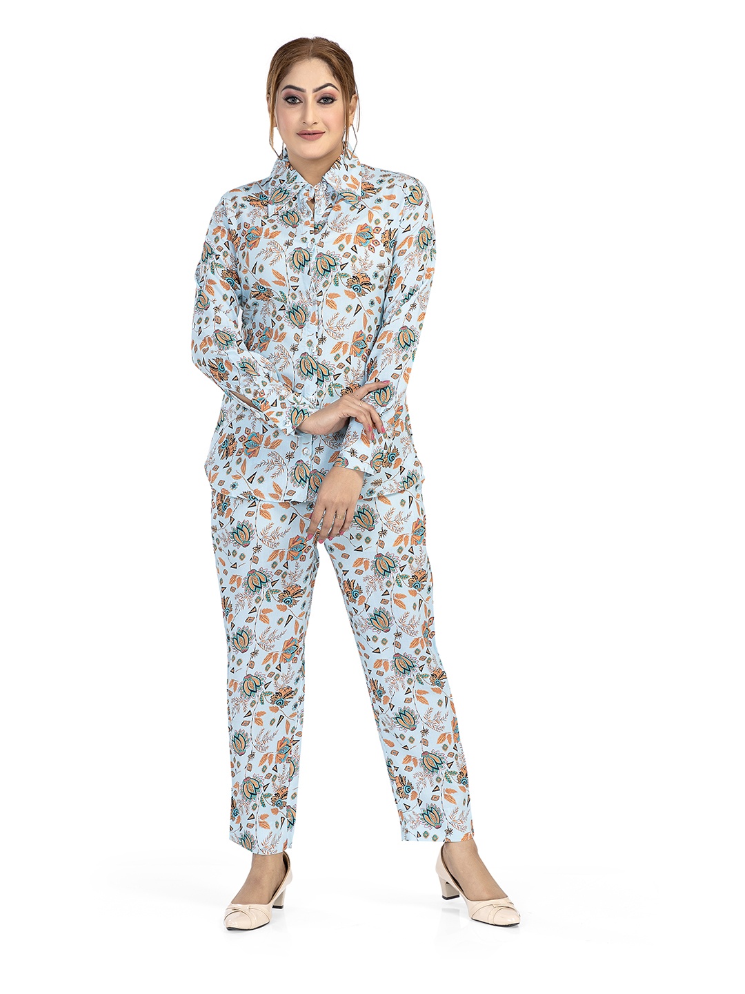 

Nino Bambino Floral Printed Shirt With Trousers, Grey