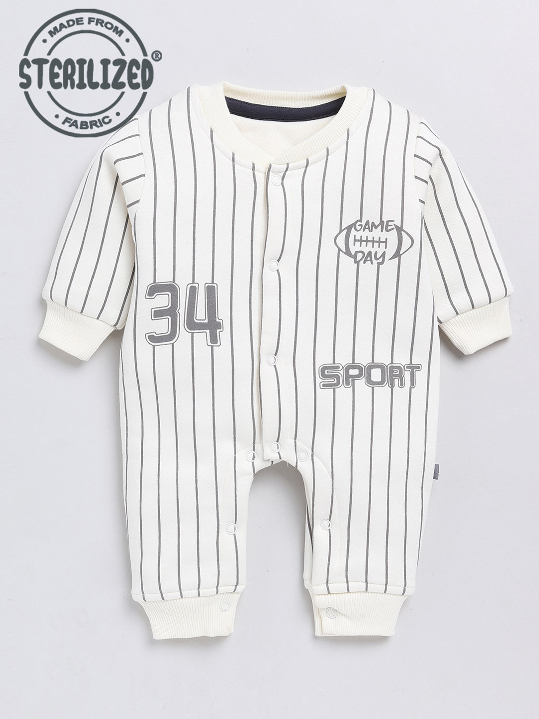 

Moms Love Infants Boys Striped Cotton Rompers, Off white