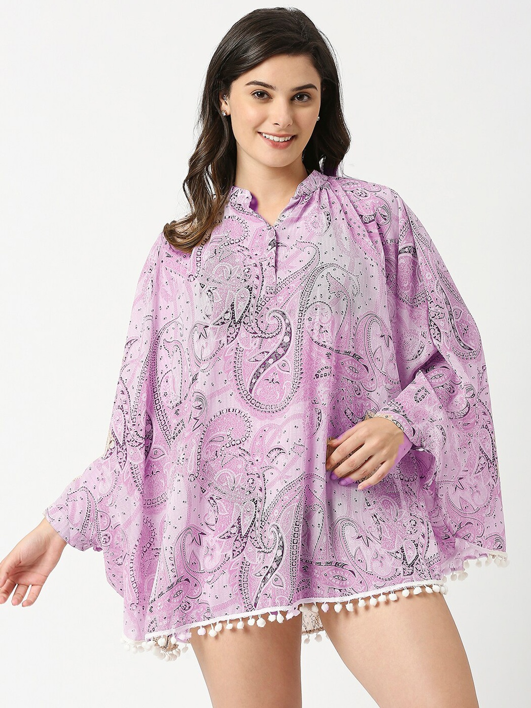 

ANWAIND Paisley Printed mini Cover Up Top, Pink