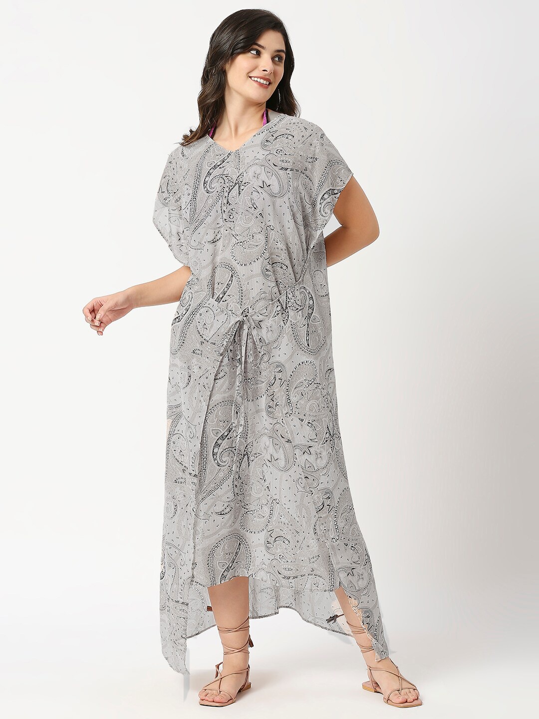 

ANWAIND Paisley Printed Swimwear Cover up Top, Grey