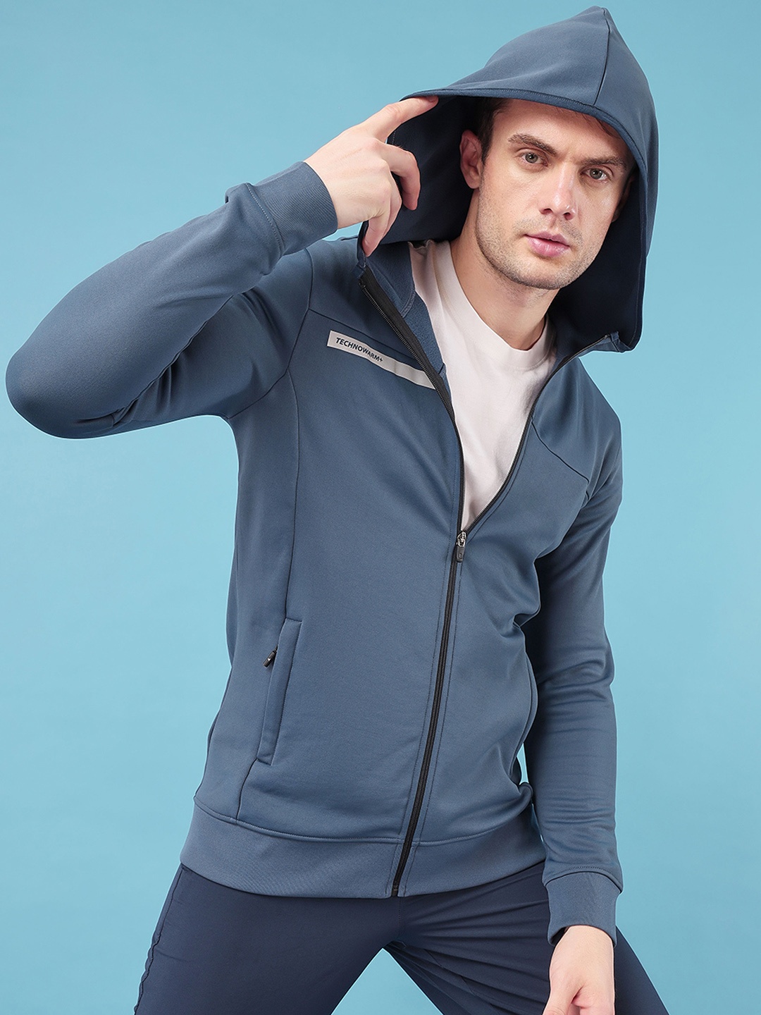 Technosport Hooded Lightweight Antimicrobial Sporty Jacket, Navy blue