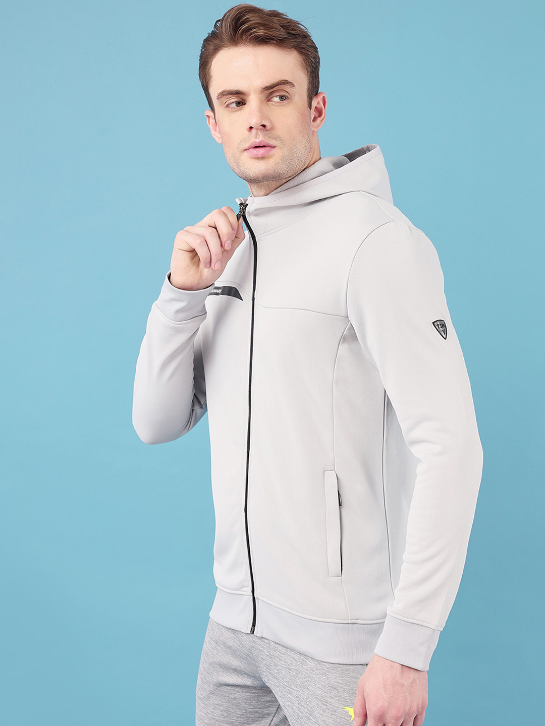 

Technosport Hooded Lightweight Antimicrobial Sporty Jacket, Grey