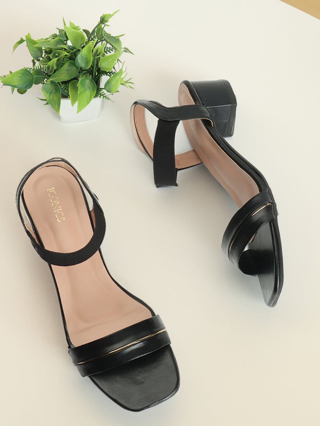 

ICONICS Open Toe Block Heels, Black