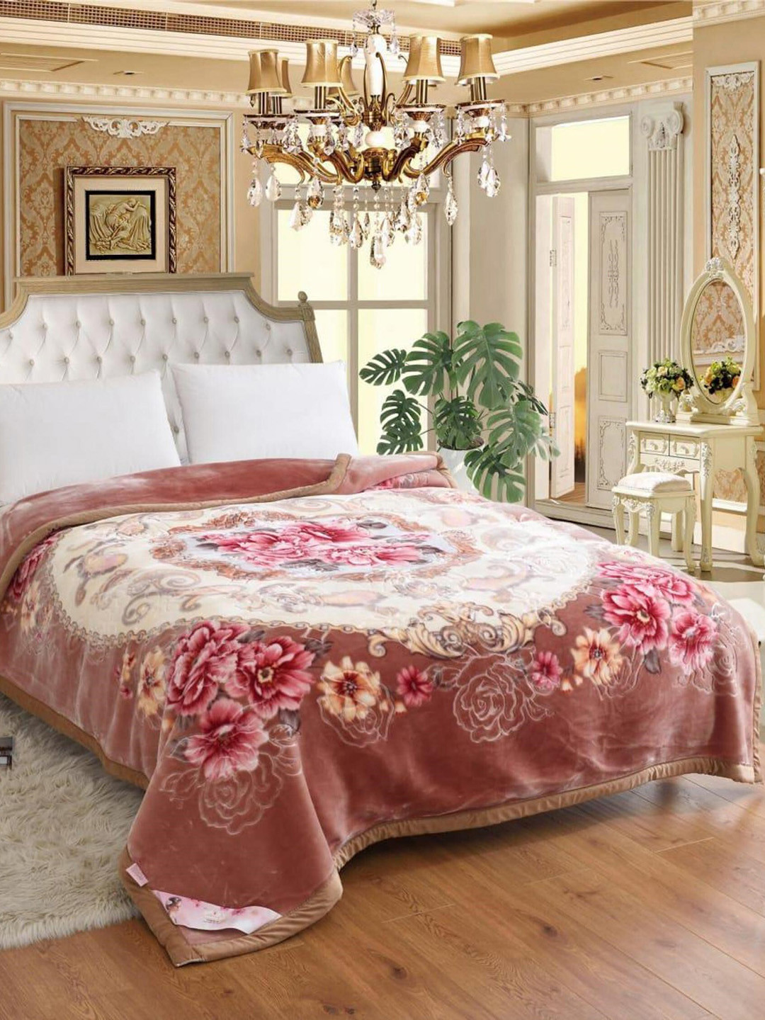 

Signature The Club Collection Beige Floral Heavy Winter Double Bed Blanket