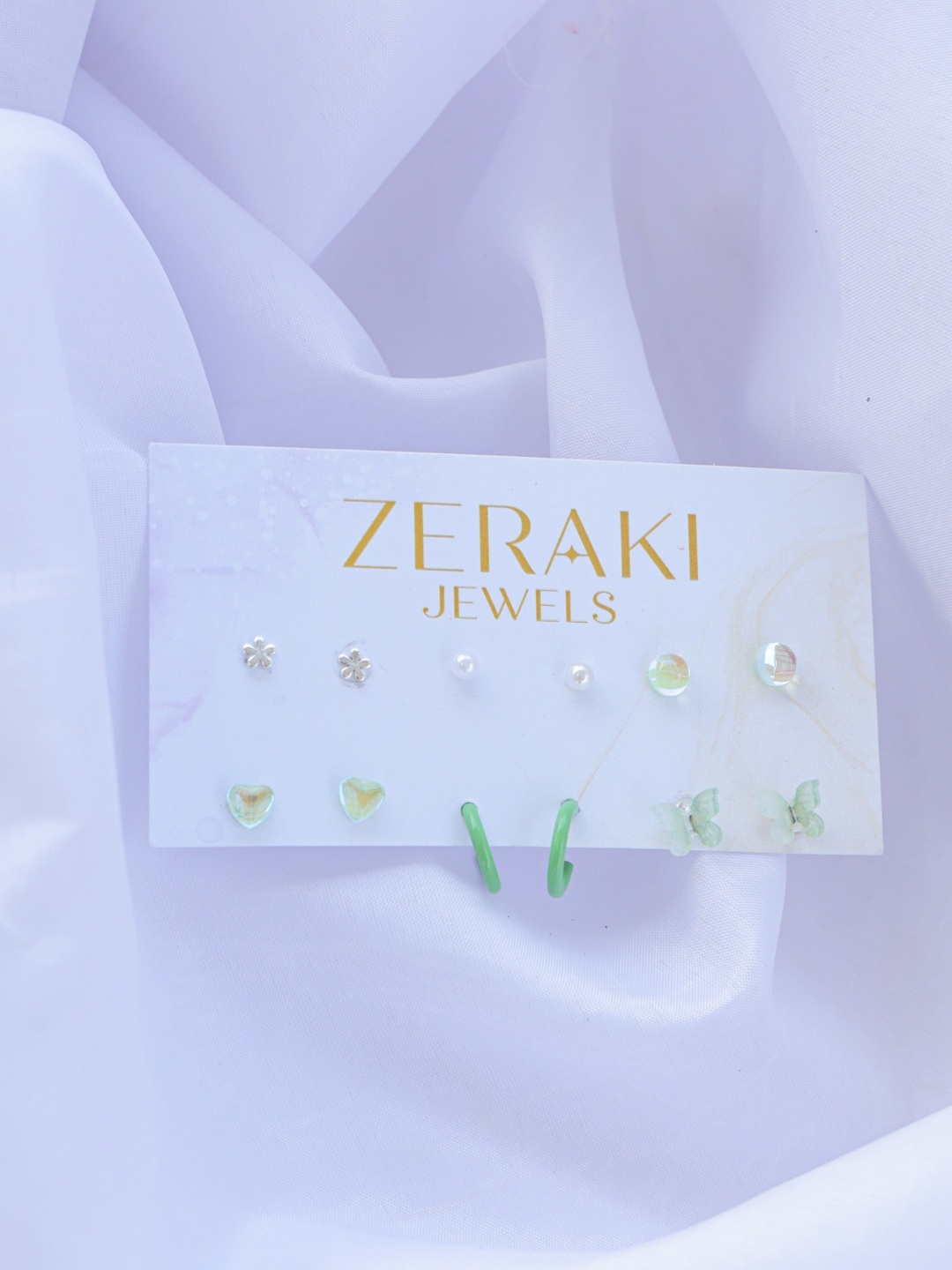 

Zeraki Jewels Set Of 6 Silver-Plated Cubic Zirconia Stone Studded Studs Earrings