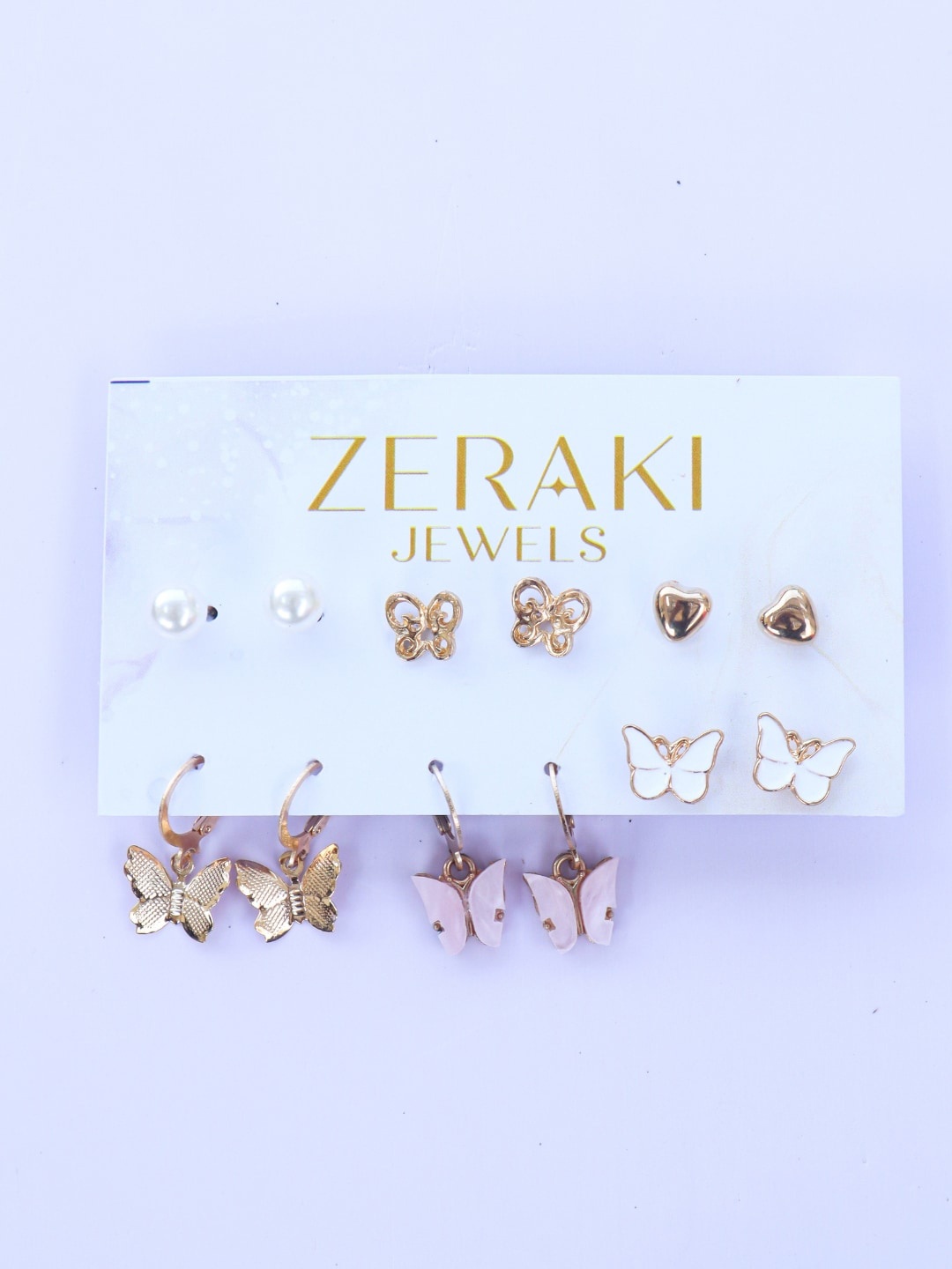 

Zeraki Jewels Set Of 6 Silver-Plated Beads Studded Hoop & Studs Earrings