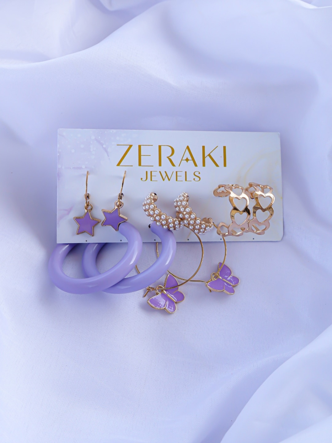 

Zeraki Jewels Set Of 5 Gold-Pleated Beads Half Hoop Earrings