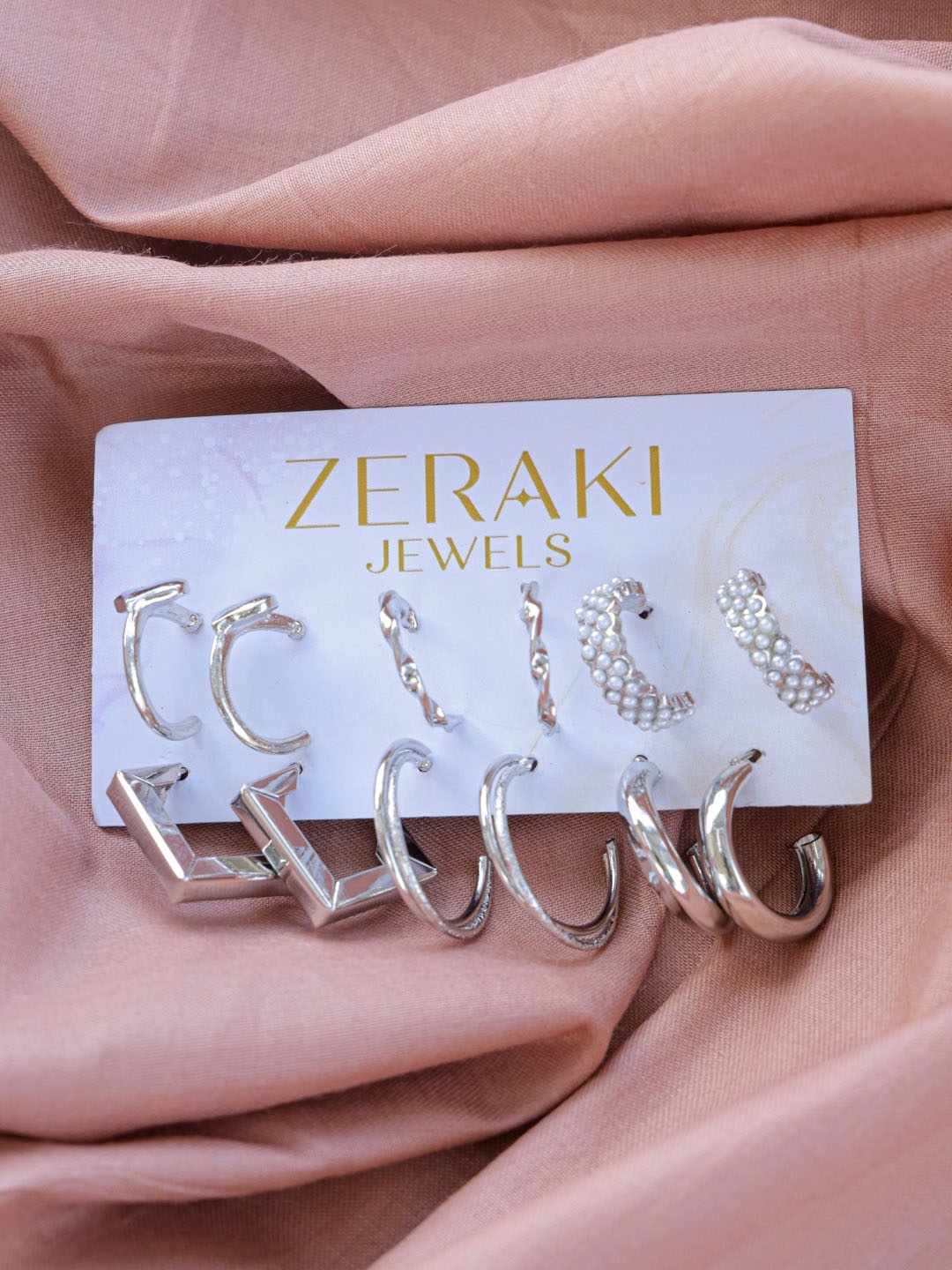 

Zeraki Jewels Set Of 6 Gold-Plated Half Hoop Earrings, Silver