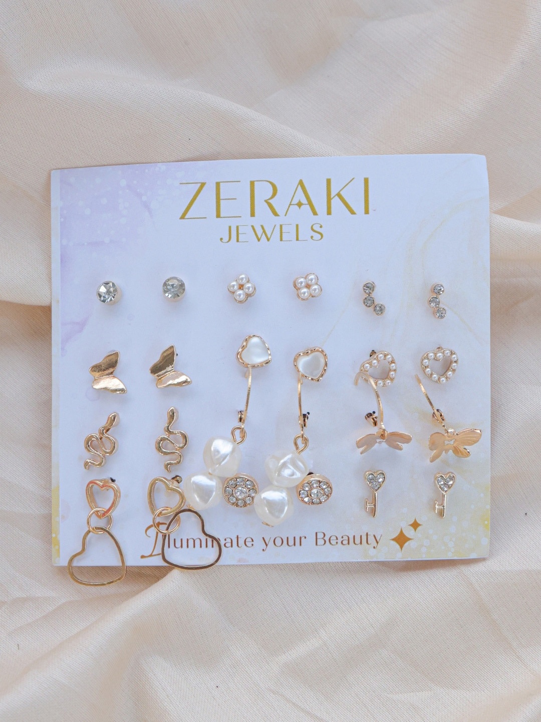 

Zeraki Jewels Set Of 6 Gold-Plated Beads Studs & Drop Earrings